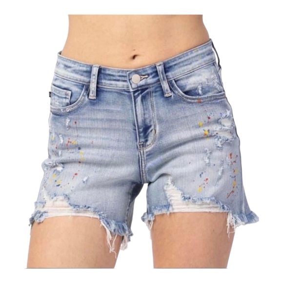 Judy Blue Shorts Judy Blue High Rise Distressed Paint Splatter Jean